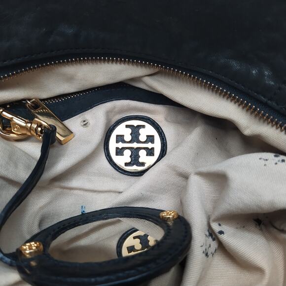 Tory Burch Black Soft Leather Double Handles Satchel Shoulder Bag W/ Mirror - Picture 13 of 16